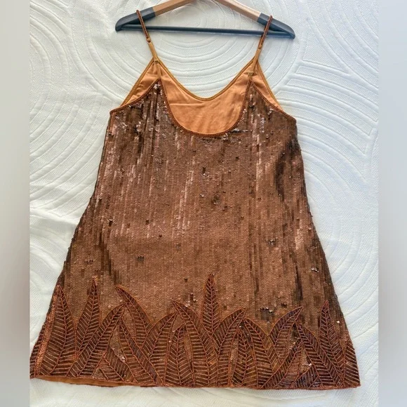 Copper Color Sequin and Beadwork Mini Dress lined holiday bling - Picture 10 of 14